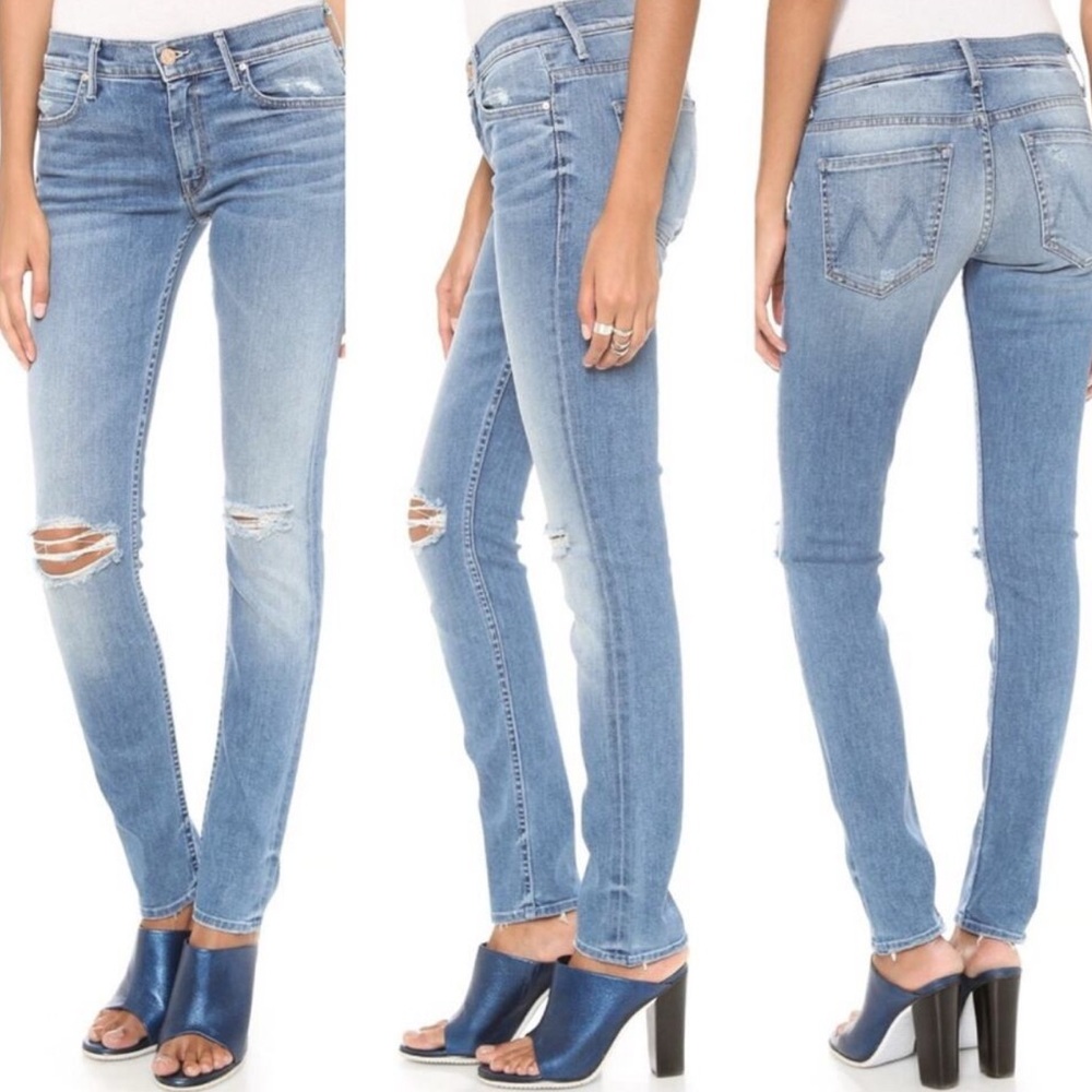 MOTHER Blue Distressed Skinny Jeans